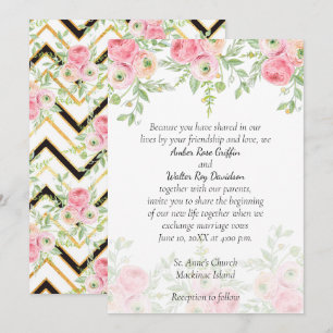 Invitación de boda floral melocotón y verde