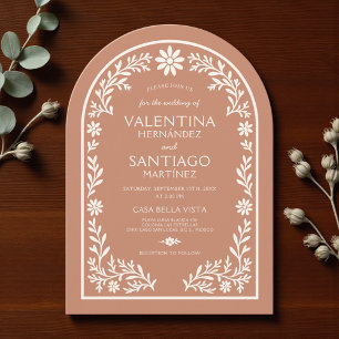 Invitación de boda floral mexicana de terracota Ta