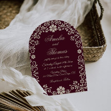 Invitación de boda floral mexicana rojo vino