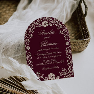 Invitación de boda floral mexicana rojo vino