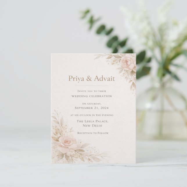 Invitación de Boda Floral Minimalista (Anverso de pie)