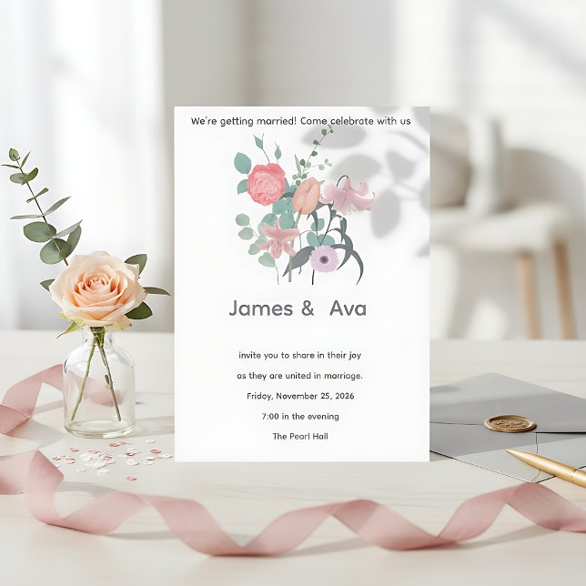Invitación de boda floral minimalista blanca (Subido por el creador)