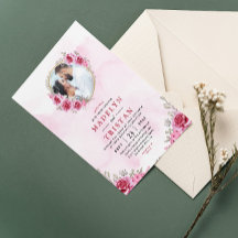 Invitación de boda floral minimalista en oro rosa