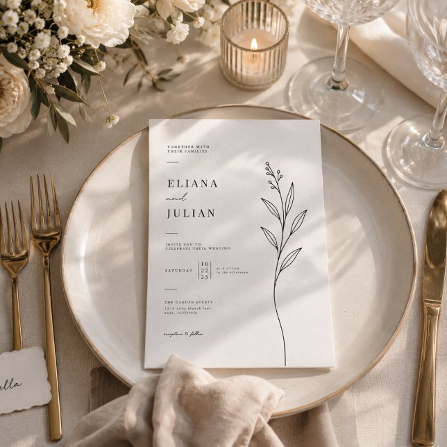 Invitación de boda floral minimalista limpia moder (Subido por el creador)