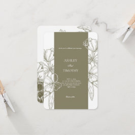 Invitación de boda floral minimalista verde oliva