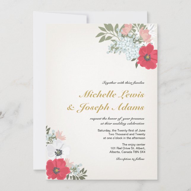Invitación de boda floral moderna (Anverso)