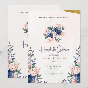 Invitación de boda floral moderna elegante y econó
