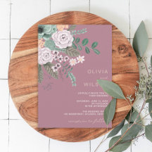 Invitación de boda floral moderna malva eucalipto