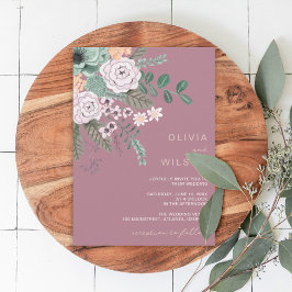 Invitación de boda floral moderna malva eucalipto