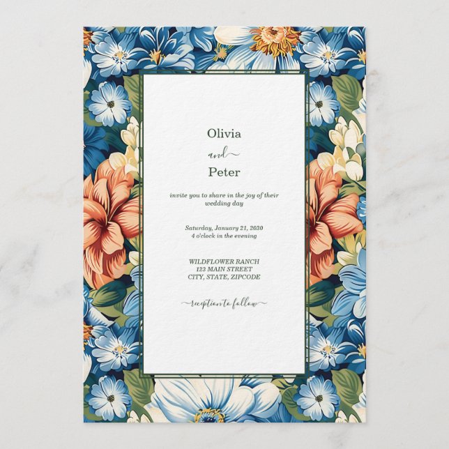Invitación de boda floral moderna pastel (Anverso)