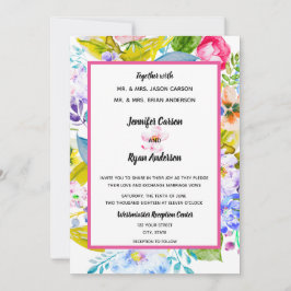 Invitación de boda floral moderna rosa