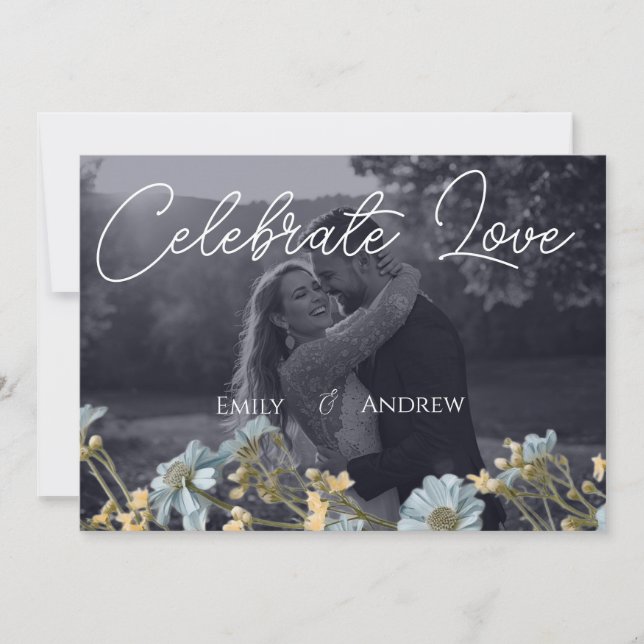 Invitación de boda floral moderna simple de la Mar (Anverso)
