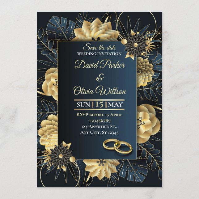 Invitación de boda floral moderna Tarjeta personal (Anverso)