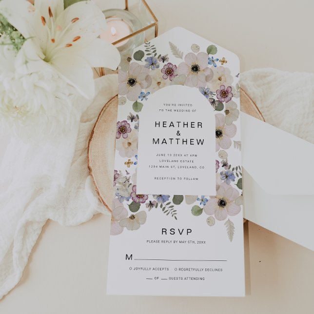 Invitación de boda floral moderna todo en uno (Modern Watercolor Floral All in One Wedding Invite by Painted Paperie
)