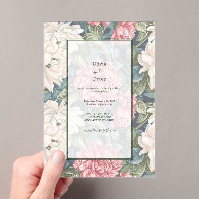 Invitación de boda floral moderna transparente (Insitu (portátil))
