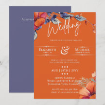 Invitación de Boda Floral Moderno Lavanda Naranja