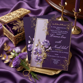 Invitación de boda floral morada elegante