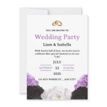 Invitación de boda floral morada elegante editable