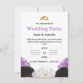 Invitación de boda floral morada elegante editable