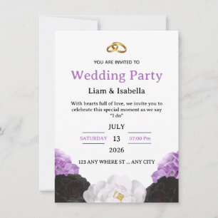 Invitación de boda floral morada elegante editable