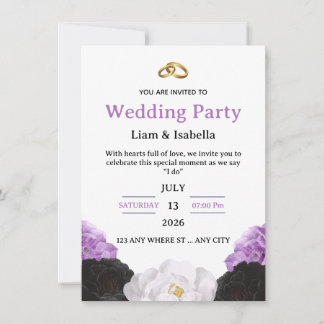 Invitación de boda floral morada elegante editable