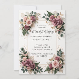 Invitación de boda floral morada moderna