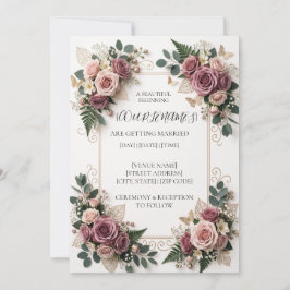 Invitación de boda floral morada moderna
