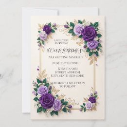 Invitación de boda floral morada personalizada