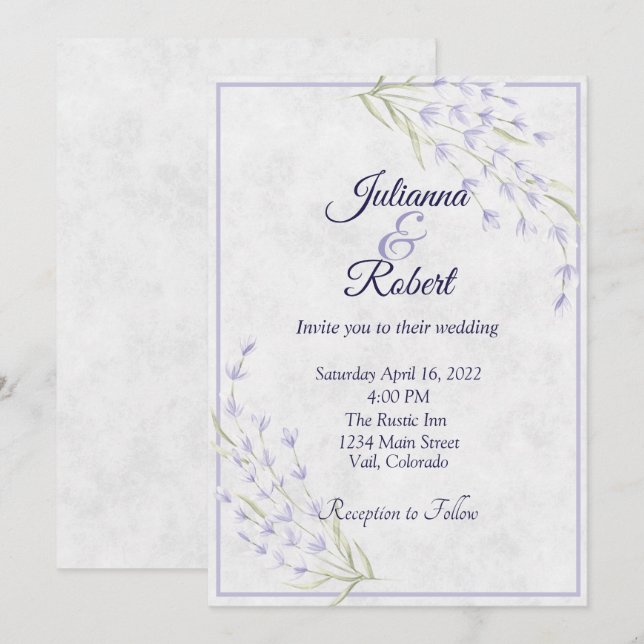 Invitación de boda floral morada simple (Anverso / Reverso)