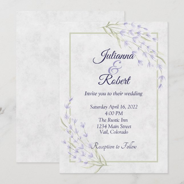 Invitación de boda floral morada simple (Anverso / Reverso)