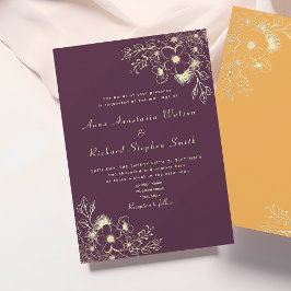 Invitación de boda floral morada vintage
