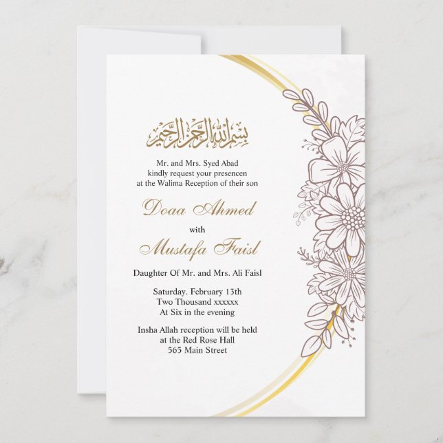 invitación de boda floral musulmana (Anverso)