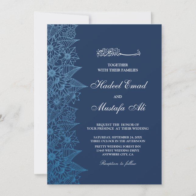 invitación de boda floral musulmana (Anverso)