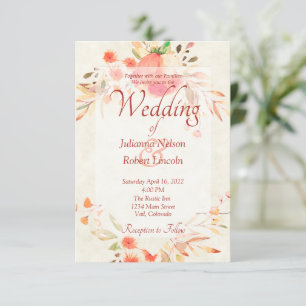 Invitación de boda floral naranja