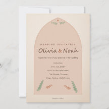 Invitación de boda floral naranja quemada boho mod