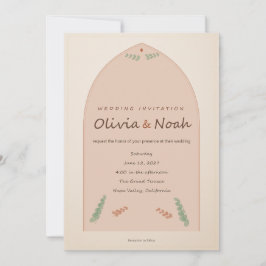Invitación de boda floral naranja quemada boho mod