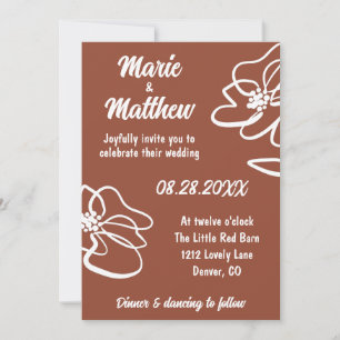 Invitación de boda floral naranja quemada clásica