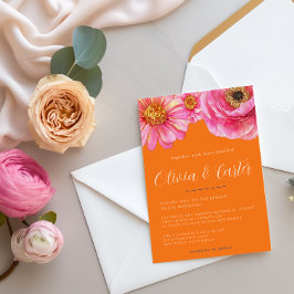 Invitación de boda floral naranja rosa colorida
