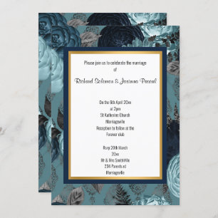 INVITACIÓN DE BODA FLORAL NAVY GOLD LAYERED