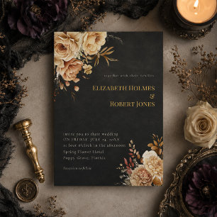 Invitación de boda floral negra de bruja del bosqu