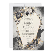 Invitación de boda floral negra de Halloween gótic
