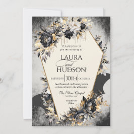 Invitación de boda floral negra de Halloween gótic