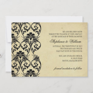 Invitación de Boda Floral Negra Vintage