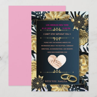 Invitación de boda floral negra y dorada elegante