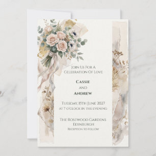 Invitación de boda floral neutra de melocotón
