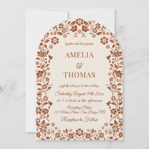 Invitación de boda floral neutra de terracota