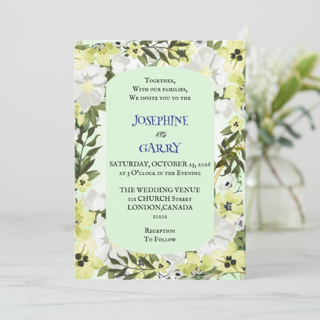 Invitación de boda floral neutral rústica (Anverso de pie)
