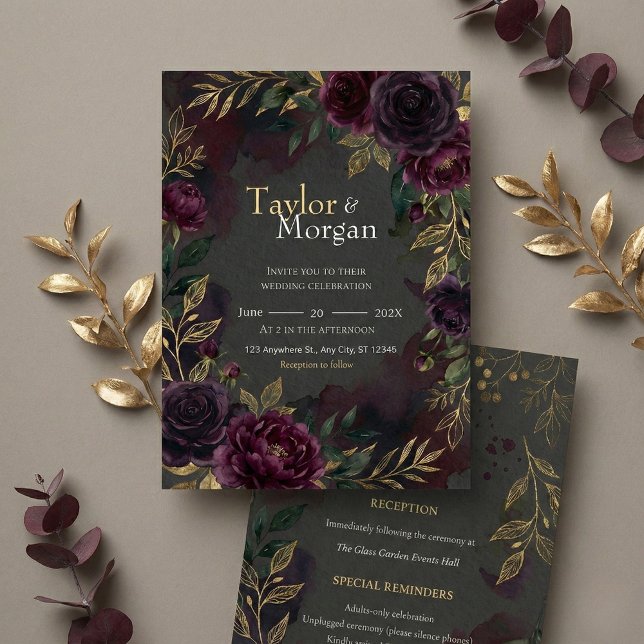 Invitación de boda floral oscura (Subido por el creador)