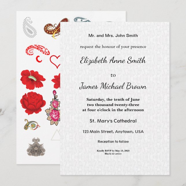 Invitación de Boda Floral Paisley Elegante Románti (Anverso / Reverso)