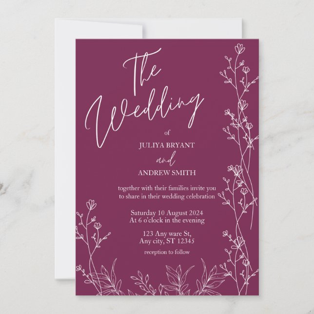 Invitación de boda floral Pansy Purple (Anverso)